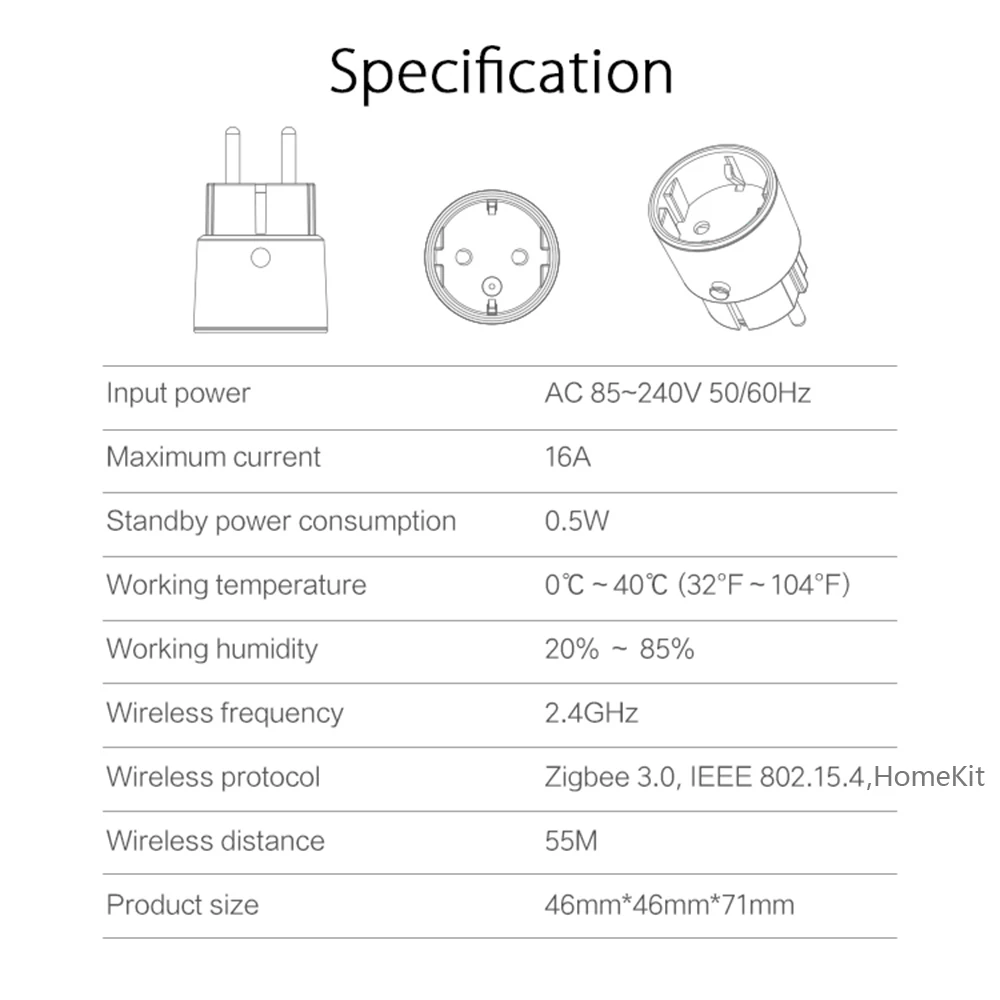 HomeKit ZigBee Plug 16A EU Smart Socket Power Outlet works with Apple Home/Alexa/Google Assistant/SmartThings/Tuya/SmartLife