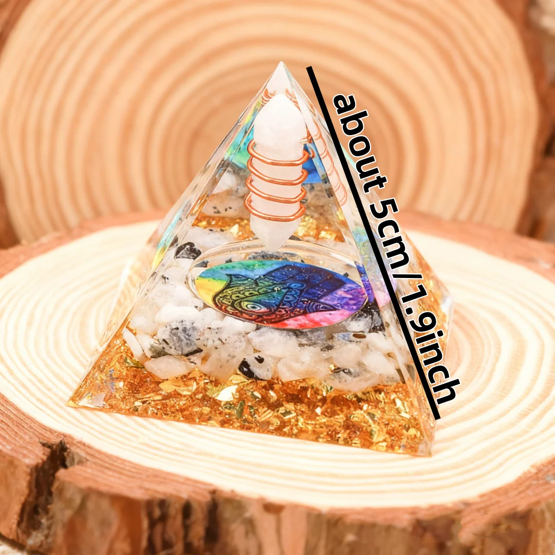 1pc Small Orgone Pyramid with Tiger's Eye Stones, Pyramid Ornament Statue Gravel Resin, Home Desktop Handmade Ornaments