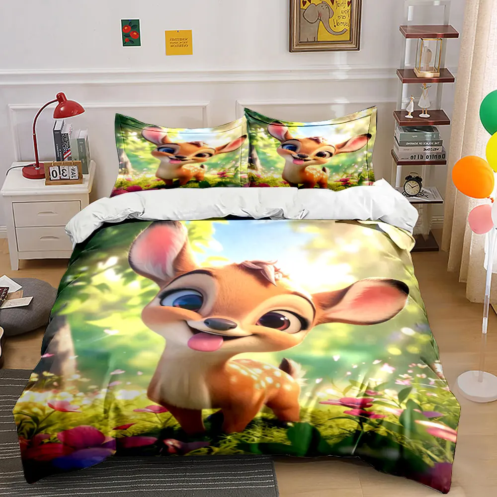 Cute fawn in sunny forest Bedding Set for Kids Luxury Gift 3pcs Digital Print Comforter Set Soft Comfortable Breathable