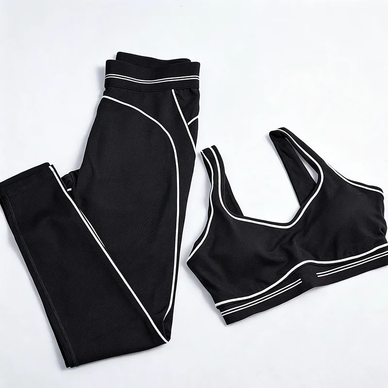 Women Yoga Set Summer Skin Friendly Elastic Striped Breathable Pants Workout Activewear Outfit