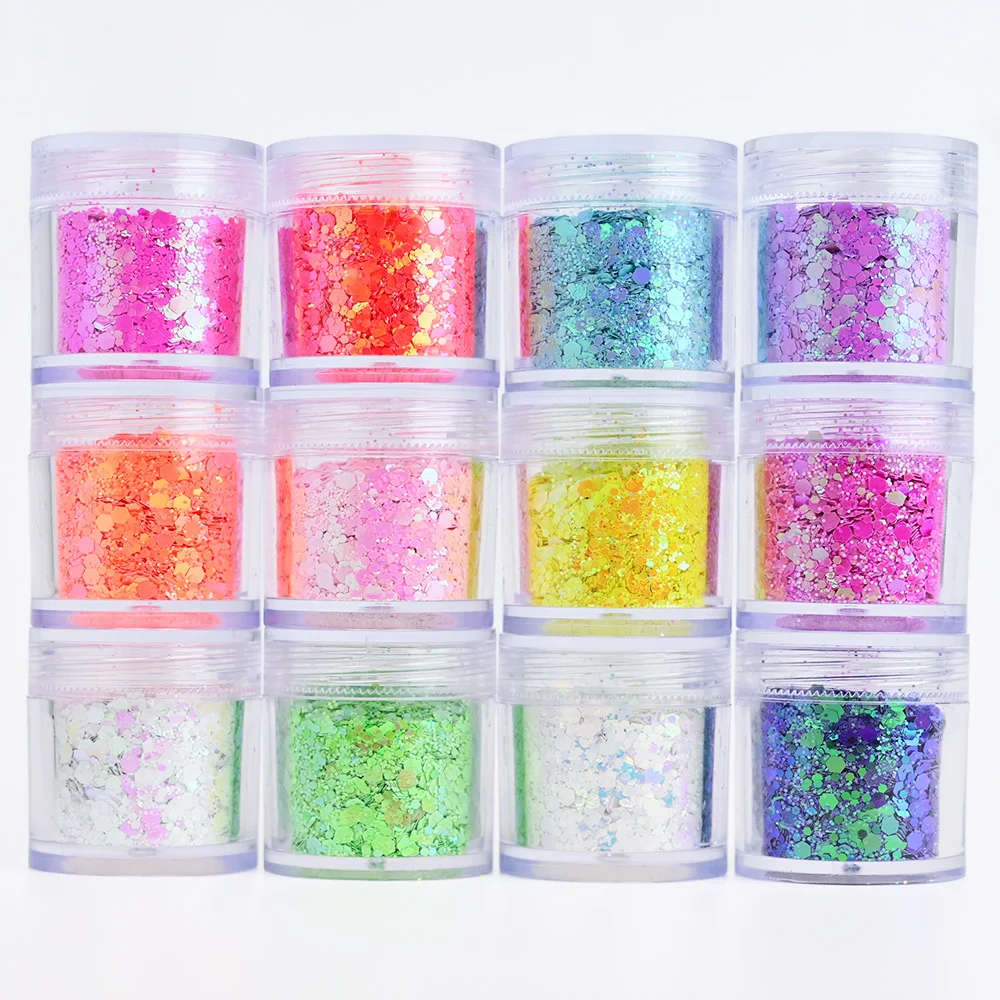 

10g/Bottle Colorful Mermaid Nail Art Glitters 3D Hexagon Chunky Nail Sequins Sparkly Holographic Nail Paillette Flakes For Nail