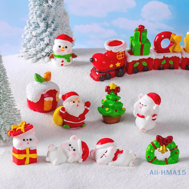 1pc Mini Resin Christmas Santa Claus Snowman Ornament Micro Landscape Christmas Decorations Ornament Home Desktop Park Decor