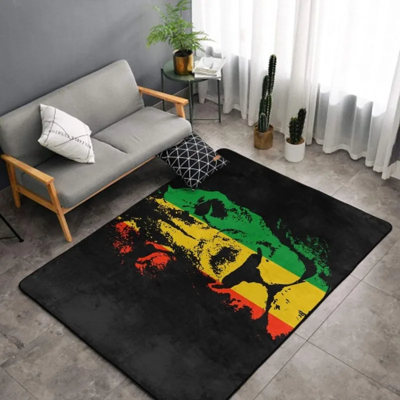 King Art Dreadlocks Animal Fashion Carpet Reggae Rasta Lion of Judah Rastafari Drawing Logo Flannel Floor Rugs By Ho Me Lili