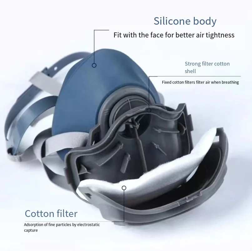 Respirador de media máscara de gel de sílice a prueba de polvo, adecuado para pintura en aerosol, carpintería, molienda, decoración del hogar y accesorio de filtro