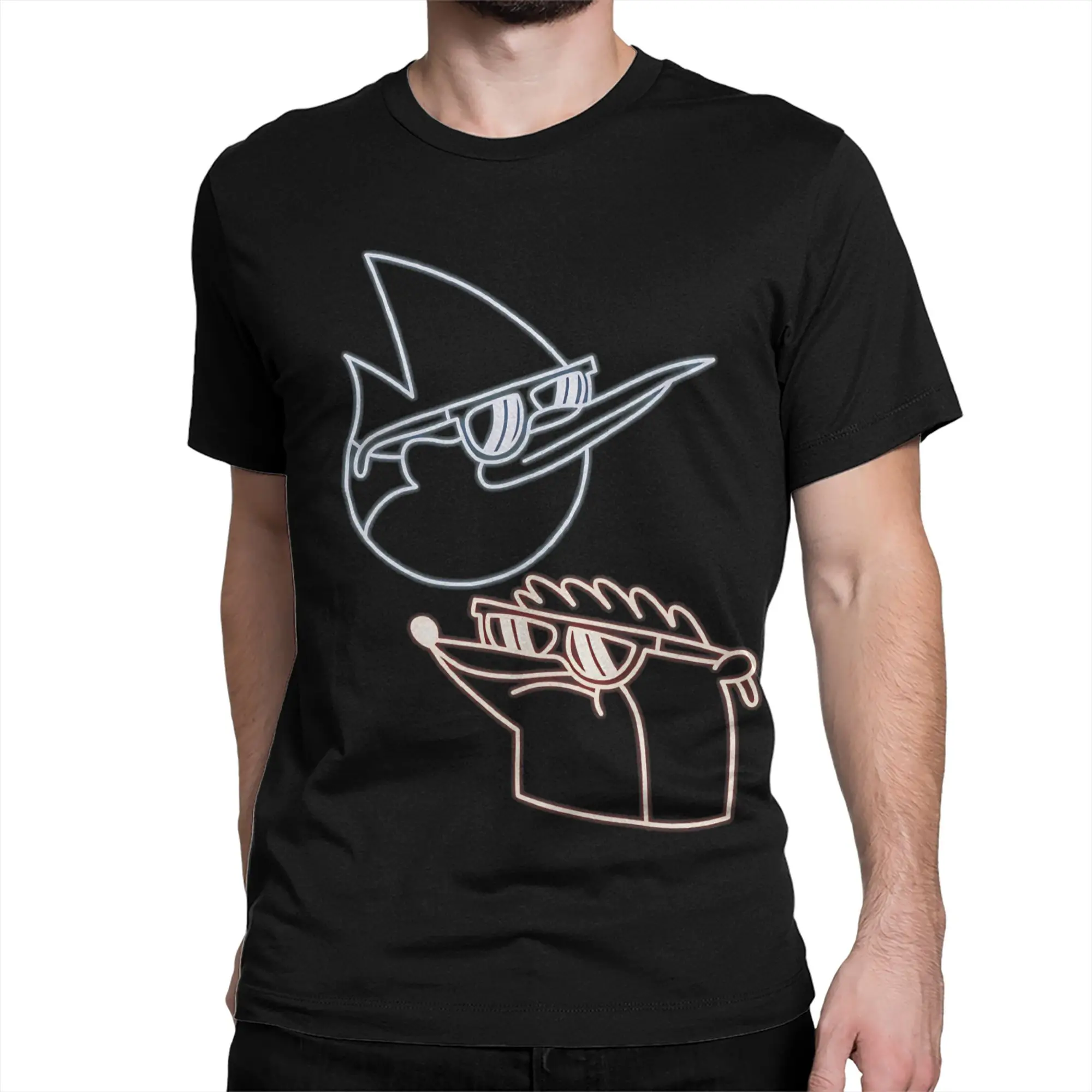 Mordecai and Rigby neon for Men Women T Shirt Regular Show Tee Shirt Short Sleeve T-Shirt 100% Cotton Gift Idea Clothing