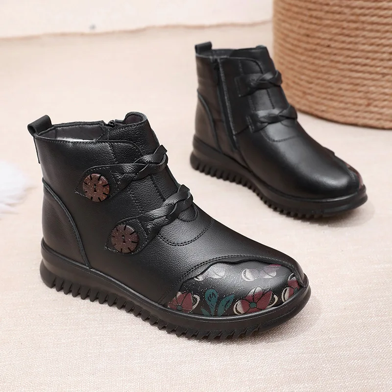 

Genuine Leather Fashion Winter Women Ankle Boots Warm Wool Female Snow Boots Platform Casual Shoes Woman Short Boot