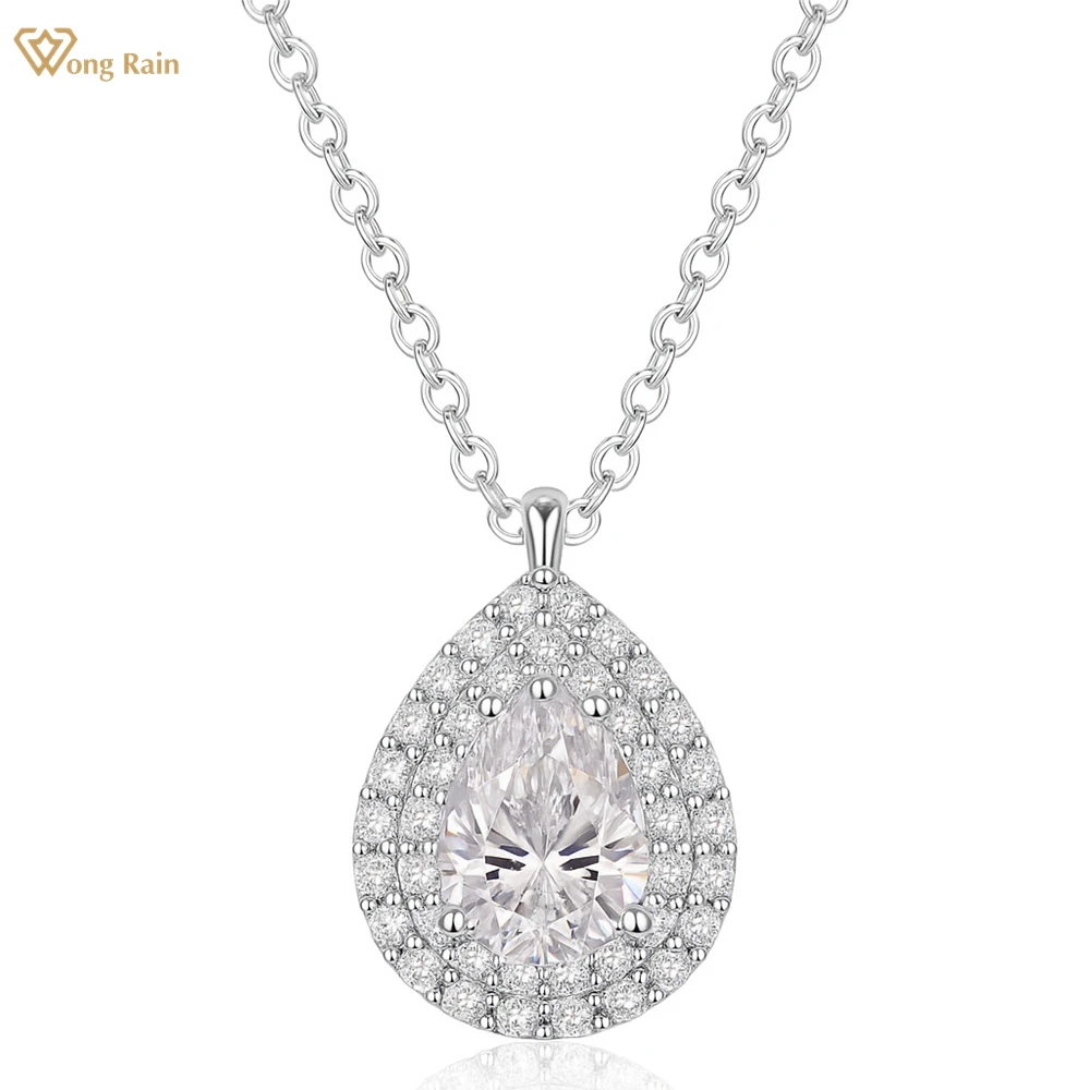 

Wong Rain 925 Sterling Silver VVS1 3EX D Color Pear Cut 6*8 MM Real Moissanite Diamonds Gems Pendant Necklace Fine Jewelry GRA