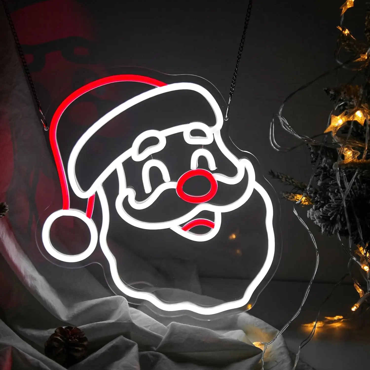 Santa Claus Neon Sign Christmas Decoration USB Dimmable LED Sign for New Year Party Home Office Children Bedroom Xmas Decor Gift