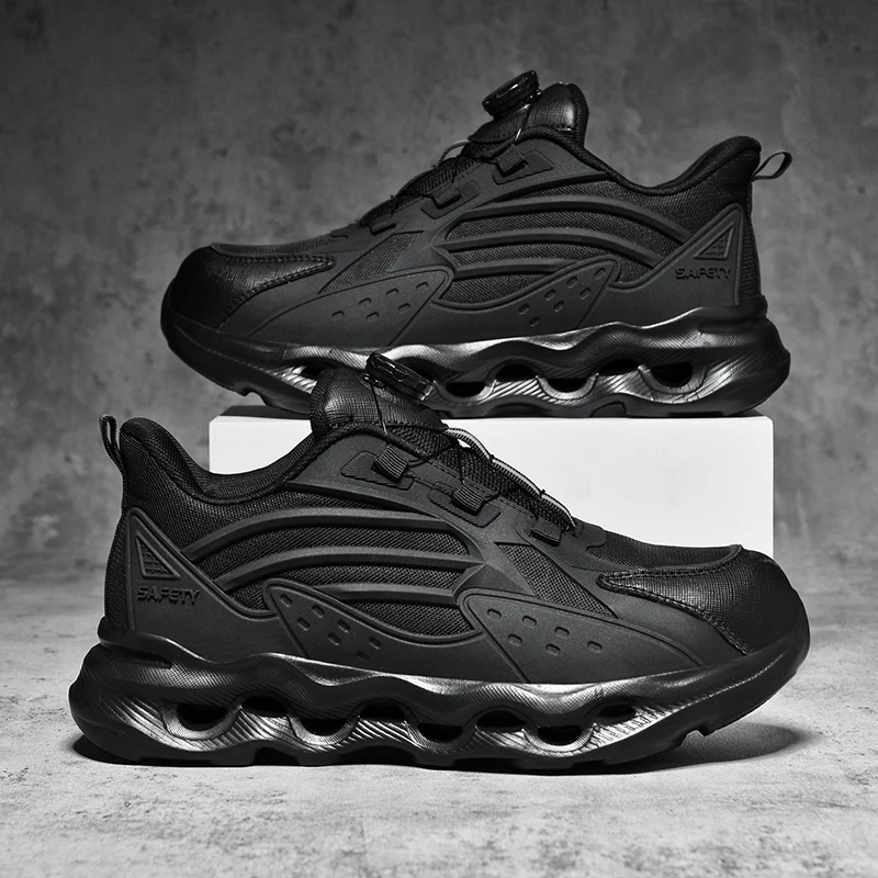 

Rotating Button New Safety Shoes Men Anti-smash Anti-puncture Work Shoes Fashion Men Sport Shoes Security Protective Boots Men