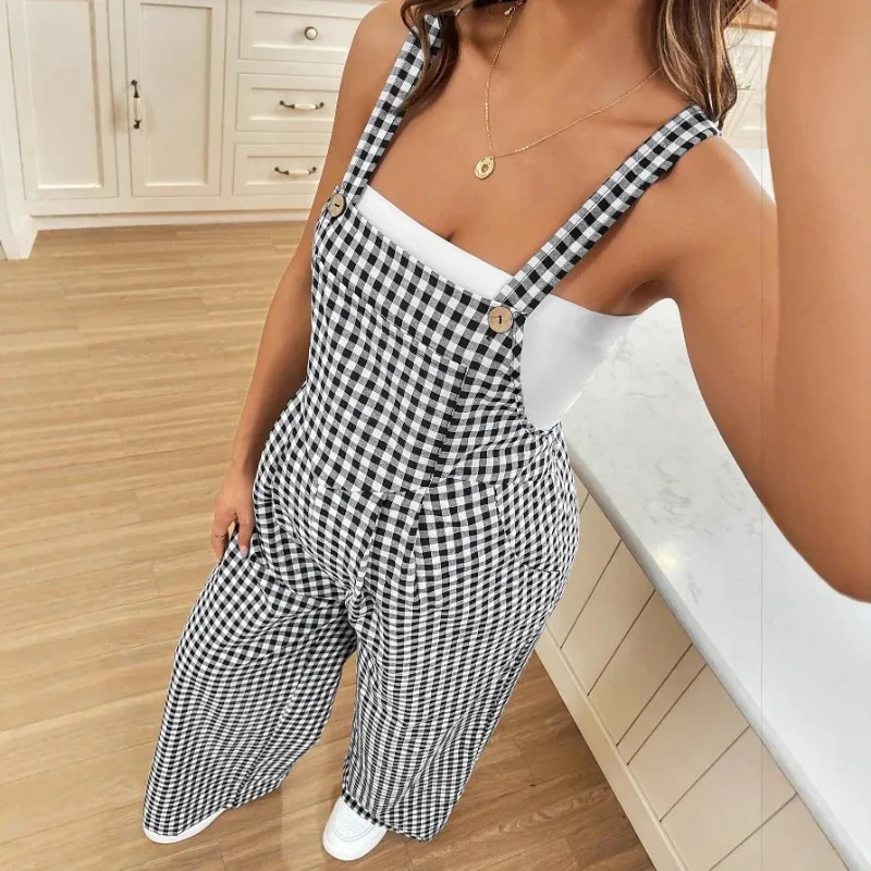 European and American Maternity Clothing Spring And Summer Casual Plaid Jumpsuit Loose Maternity Overalls
