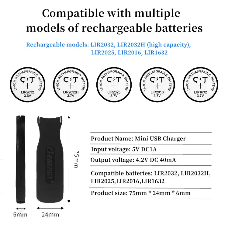 1pc 3.6V Button Battery Charger For Lithium Battery Ml2032 Lir2032 Lir2025 Lir2016 Mini Button Battery Charger