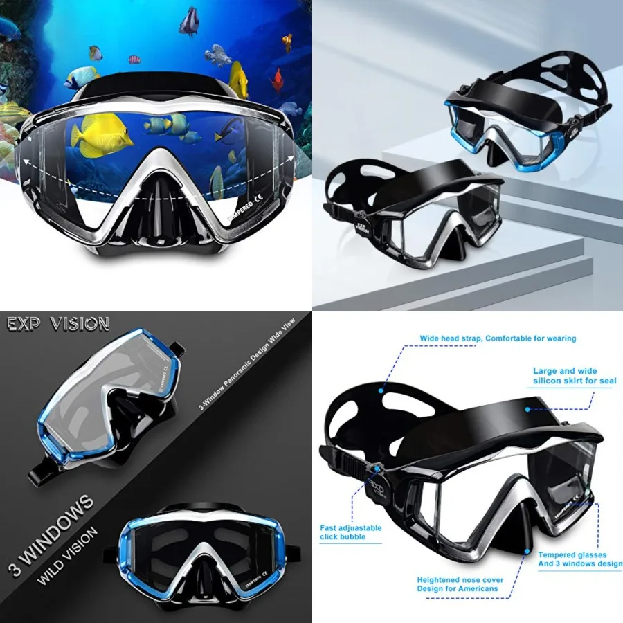 

Adult Pano 3 Scuba Diving Mask, Tempered Glass Snorkel Mask Anti-Fog Swim Mask No Leakage Swim Goggles with Nose Cover Snorkeli