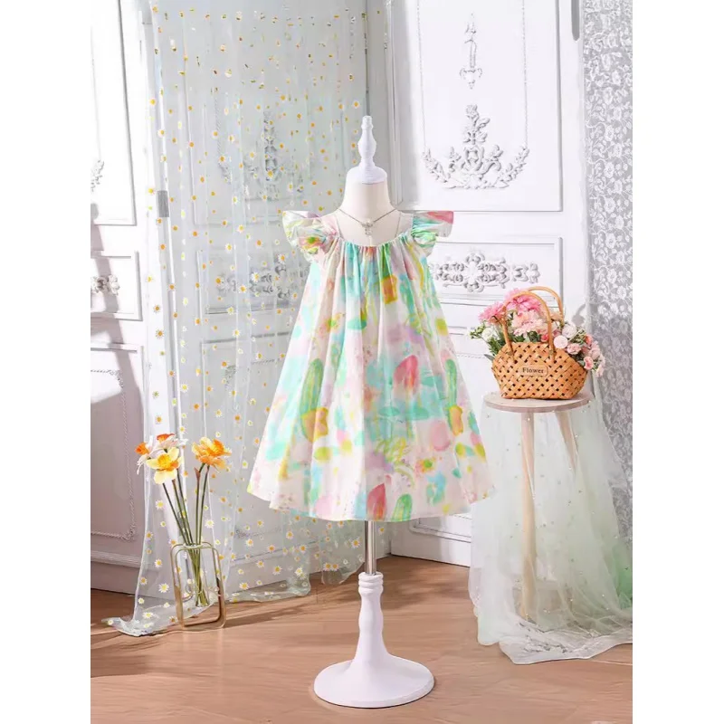 

Girls' Dress 2024 Children's Clothing Summer New Children's Sleeveless Princess Elsa Dress Thin Cotton Tartan Skirt Trendy Zinuo