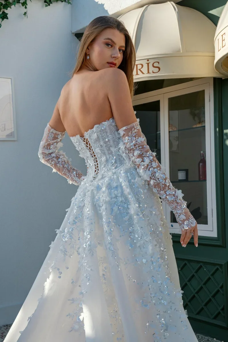 Customized A-Line Delicate Wedding Dresses Sweetheart Sleeveless Off The Shoulder Vestido De Novia Lace 3D Flowers  Bridal Gown