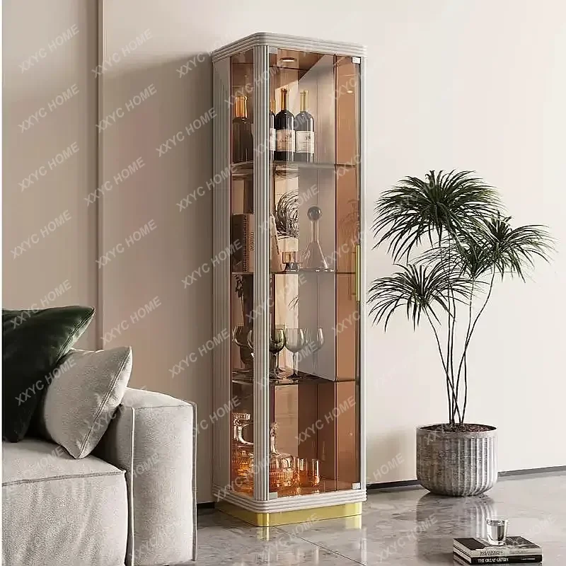 XXLuxury Cream Style Glass Display Cabinet for Living Room Small Sideboard Storage Shelf Home Wall Wine Curio Cabinet