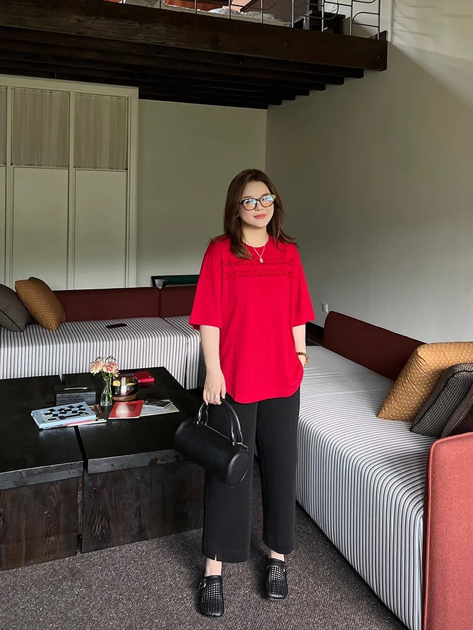 

Женская модная повседневная базовая футболка JiJi Private Label с круглым вырезом и коротким рукавом больших размеров, летний топ однотонного цвета