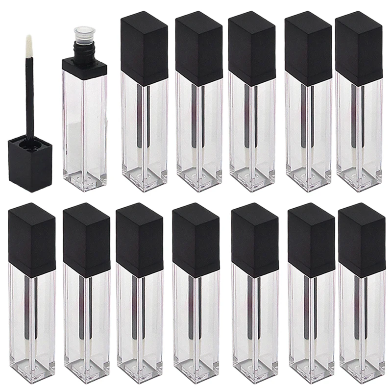 20 قطعة 7 مللي أنبوب ملمع الشفاه المربع زجاجات ملمع الشفاه الفارغة لتقوم بها بنفسك أنابيب أحمر الشفاه السائل القابلة لإعادة الملء حاويات مستحضرات التجميل الشفافة