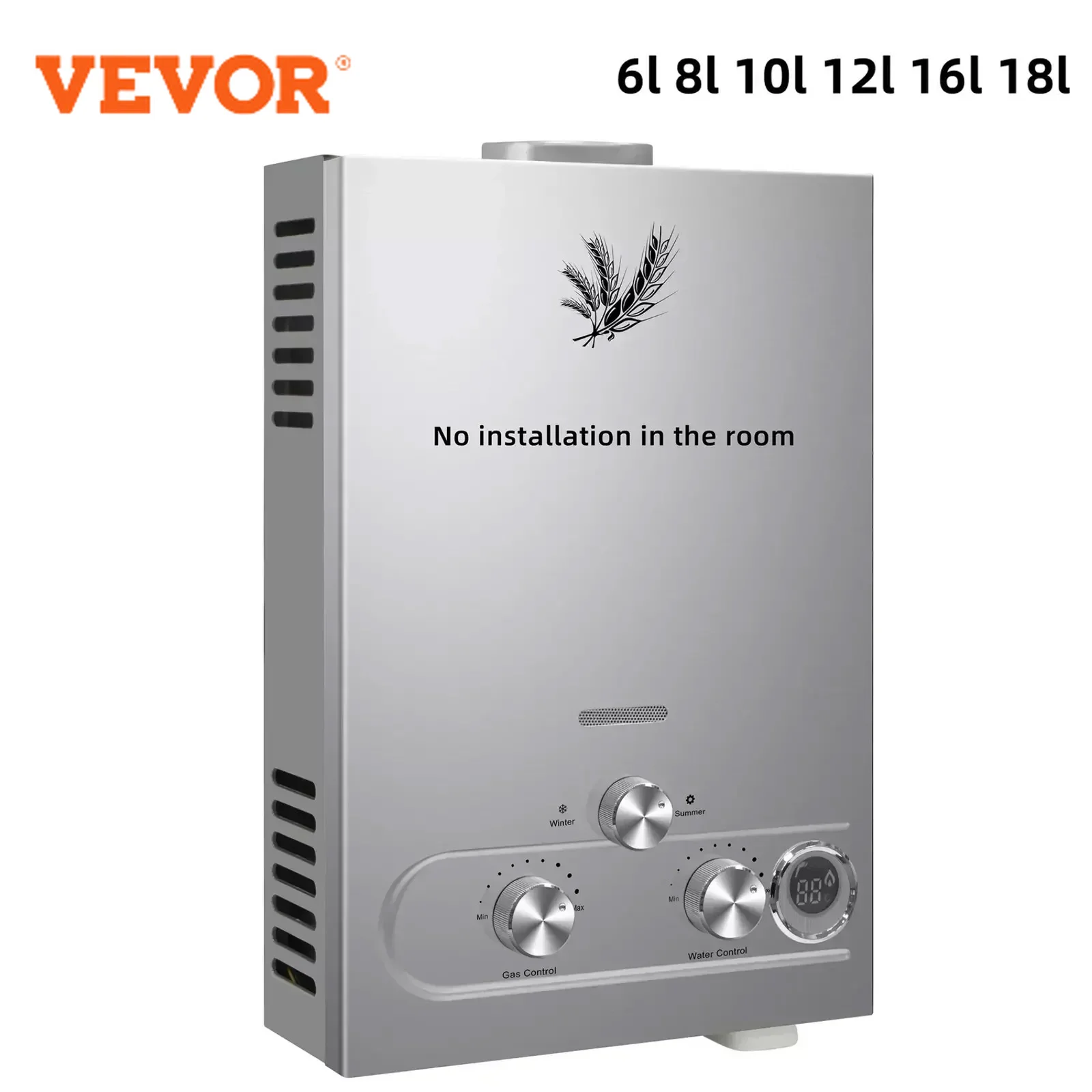 Podgrzewacz wody na gaz LPG VEVOR 6L 8L 10L 12L 16L 18L, podgrzewacz wody na gaz propan-butan