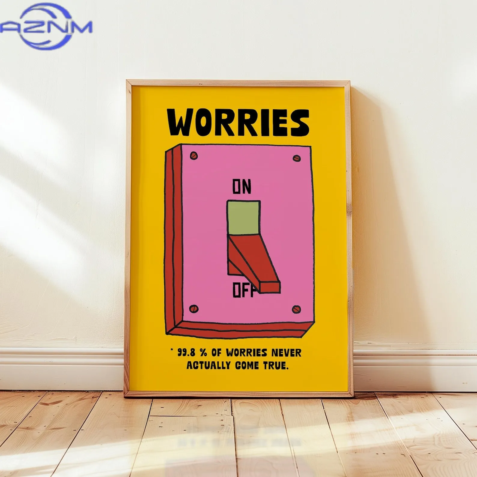 AZNM Affiche sur toile amusante et moderne abstraite « No Worries » – Impressions sur toile sans cadre sur le thème de la santé mentale pour la décoration du salon et de la chambre à coucher