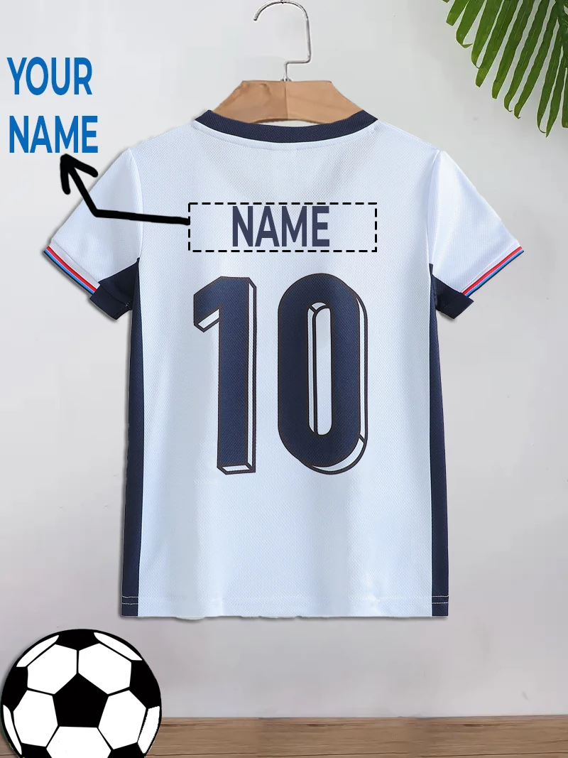 Kids' Casual Sports Football Top Fixed Number 10 Custom Name Suitable for Soccer Sports Daily Wear Children's T-Shirt