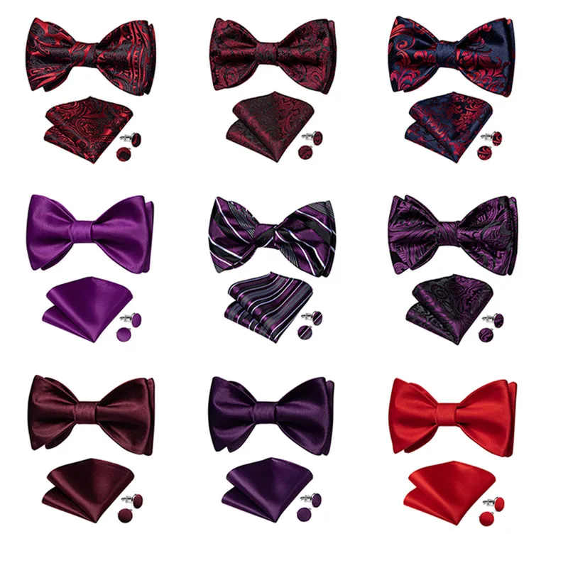 Retro Bowtie For Men Self-Ties Set Exquisite Cravat Mens Bow Tie Accessories Burgundy Wine Red Color Paisley Butterfly Knot Gift