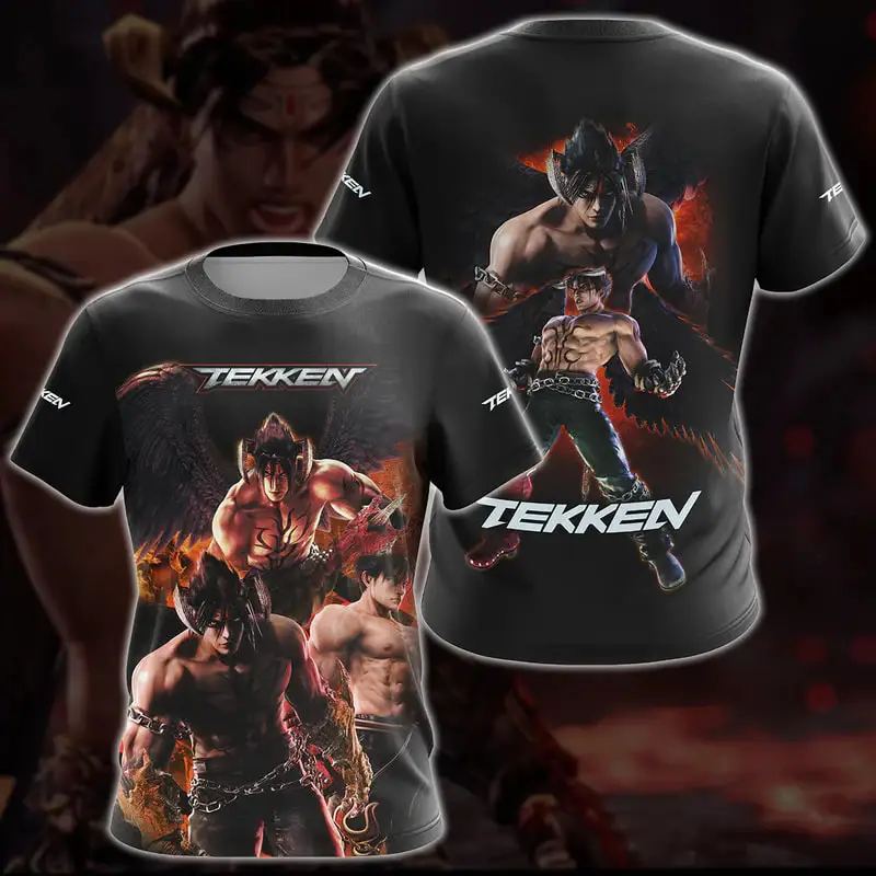 لعبة Tekken 8 Kazuya Mishima تي شيرت جرافيك ثلاثية الأبعاد طباعة أنيمي التي شيرت الرجال/النساء قصيرة الأكمام طاقم الرقبة تيز Harajuku Y2k بلايز