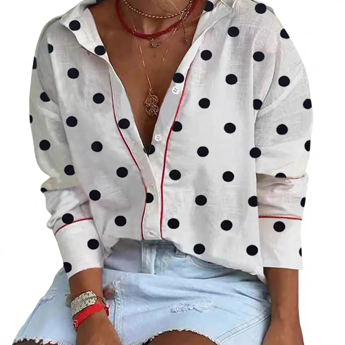 

Chic Polka Dot Blouse 2026 Trendy Vintage Printed Shirt Women Elegant Loose Long Sleeve Top Retro Spring Tops