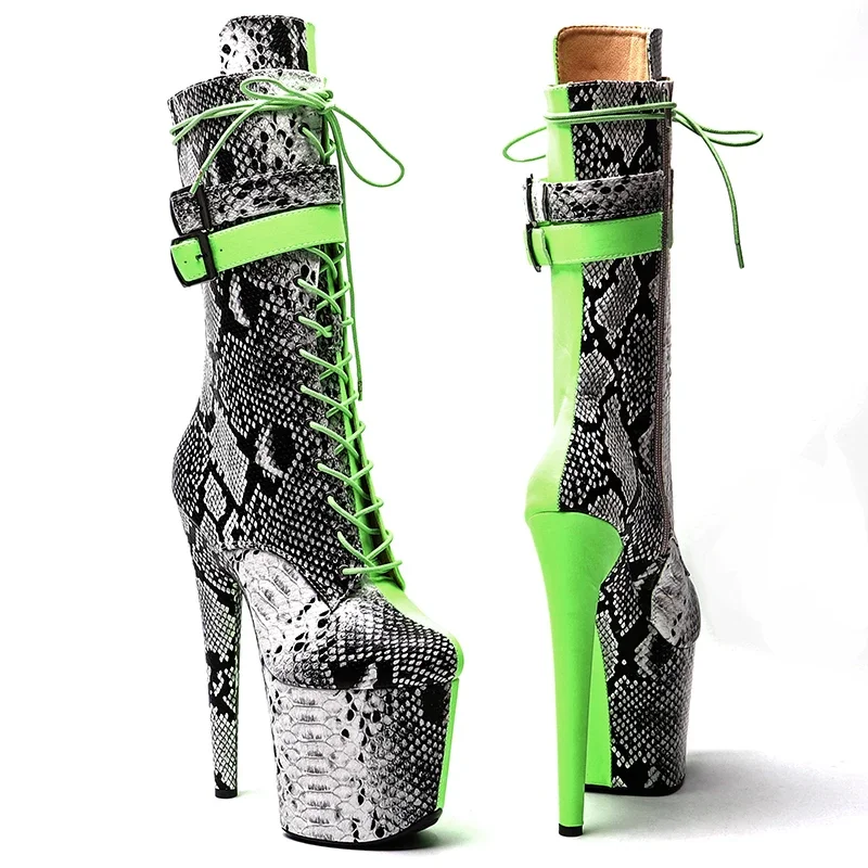 Leecabe 20CM/8Inch Snake  with Matte PU    Upper Two Color Mix Color  Platform disco party High Heels Shoes Pole Dance boot