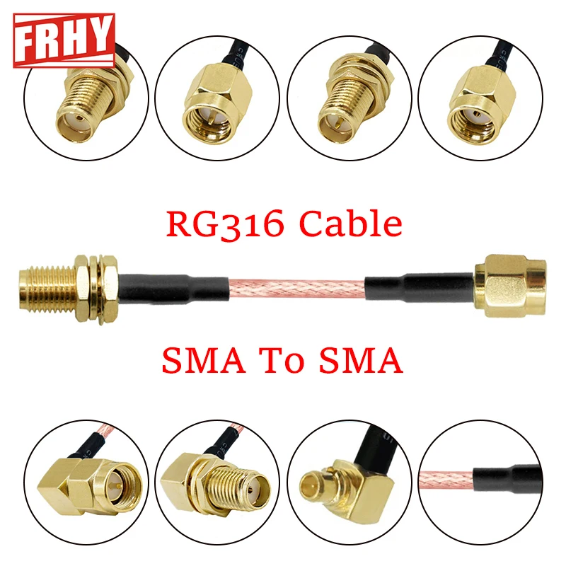 RG316 SMA to SMA  RPSMA Male Female Coaxial Extension Cable - 90° Right Angle RF Jumper Pigtail with Low Loss for Wi-Fi/Antenna