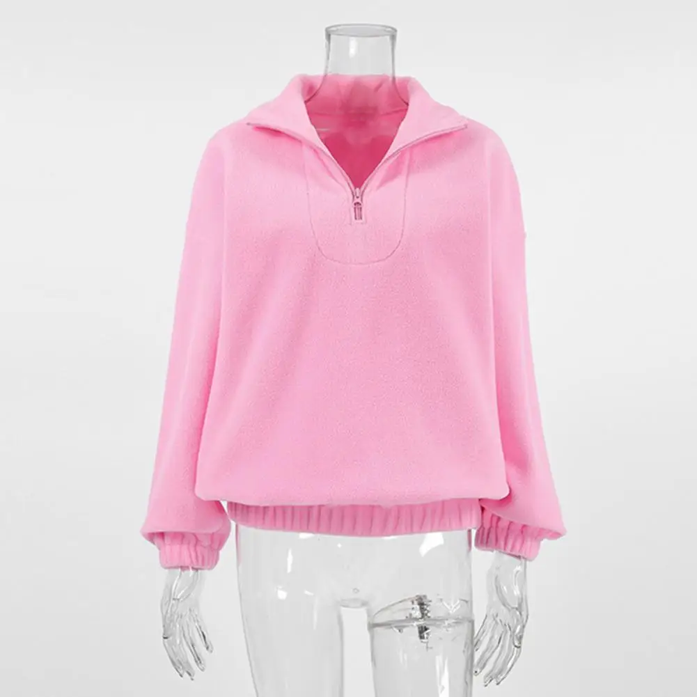 Lady Sweatshirt Women’s Solid Color Collared Sweatshirt Loose Half Zipper Pullover Top Sports Long Sleeve Autumn Winter Outfit