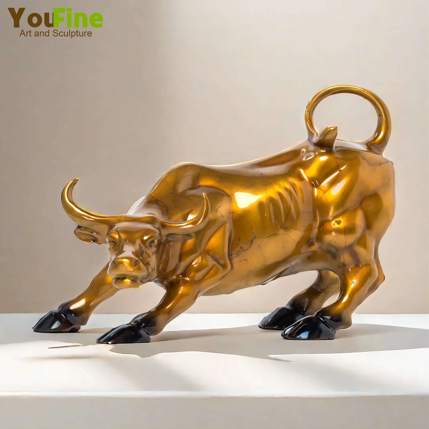 Bronze Wall Street Bull Sculpture Bronze Bull Statue Casting Wall Street Charging Bull Handmade Figurines For Home Office Decor