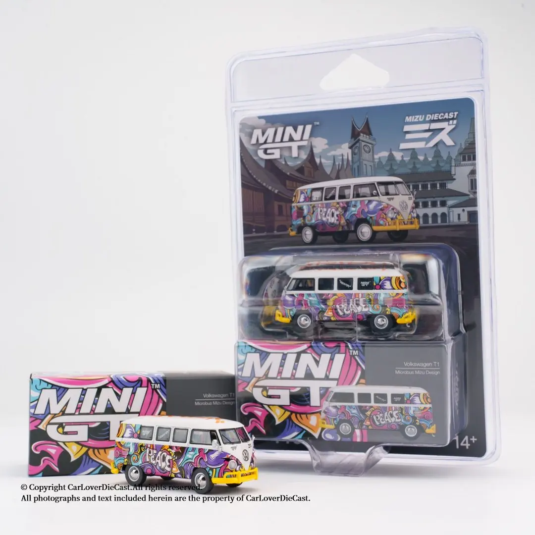 MINIGT 1:64 Volkswagen T1 Microbus Design Mizu MGT01191-CH Voiture en alliage Jouets en métal moulé sous pression pour enfants