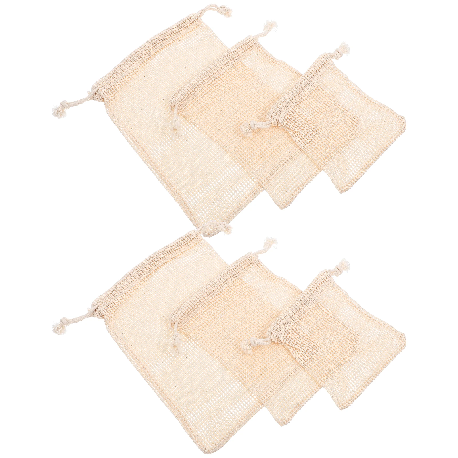 

6pcs Cotton Mesh Bags for Fruit Vegetable Storage Reusable Drawstring Pouches Washable Bag Set Various Sizes Grocery
