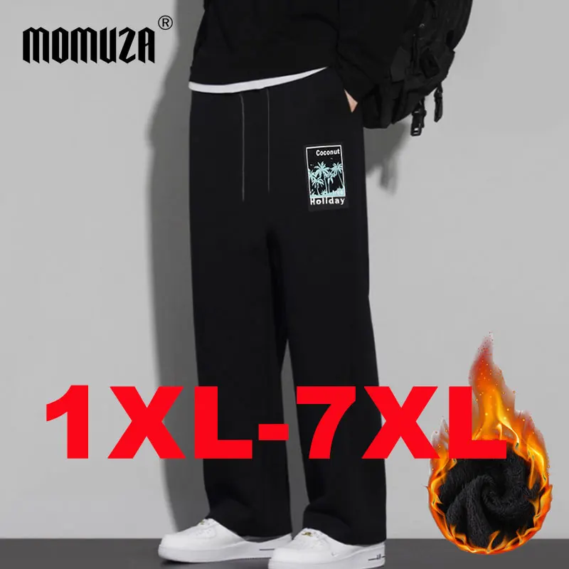 

1XL-7XL Plus Size Men's Pants Fleece-lined Sweatpants 110-180KG Cartoon Print Elastic Waist Sport Casual Trousers Baggy Clothing