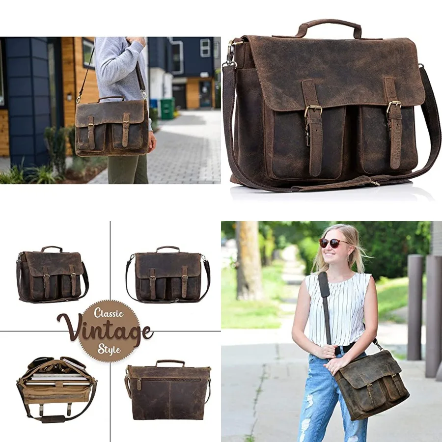 

KomalC 16 Inch Leather briefcase Laptop Messenger Bags for Men and Women Best Office Satchel Bag