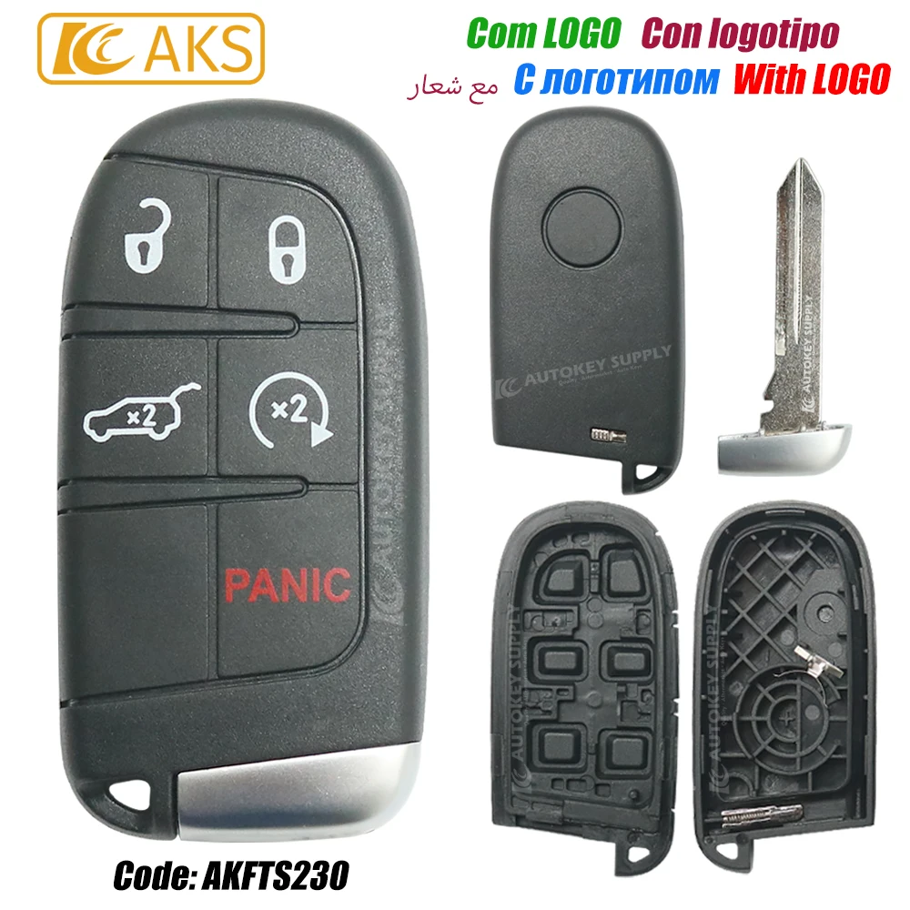 Autokeysupply AKFTS224 2/3/4/4+1/5 pulsanti Smart Key Shell con chiave piccola con logo per Fiat