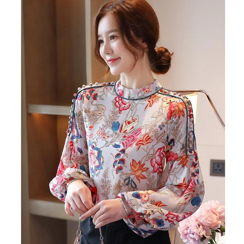 Long Sleeve Women Blouses Shirts Blusas Mujer De Moda 2024Blouse Women Print Chiffon Blouse Shirt Women Tops Clothes Blusa D419