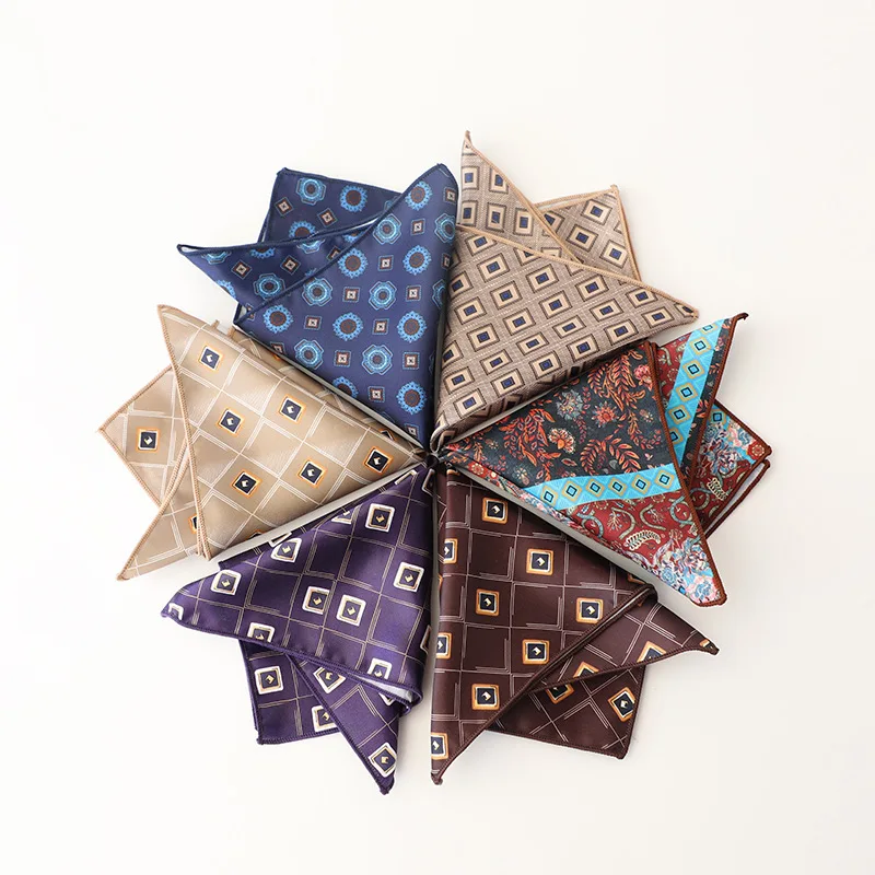 

2025 New Luxury Floral Dots Printed Pocket Square Men's Formal Wear Business Blue Handkerchief Simulated Silk Hanky Suit Towel