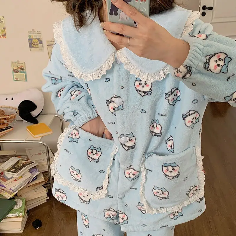

Kawaii Chiikawa женские пижамы аниме пижамные комплекты с героями мультфильмов хлопковая студенческая одежда для сна милая милая удобная теплая домашняя одежда для девочек