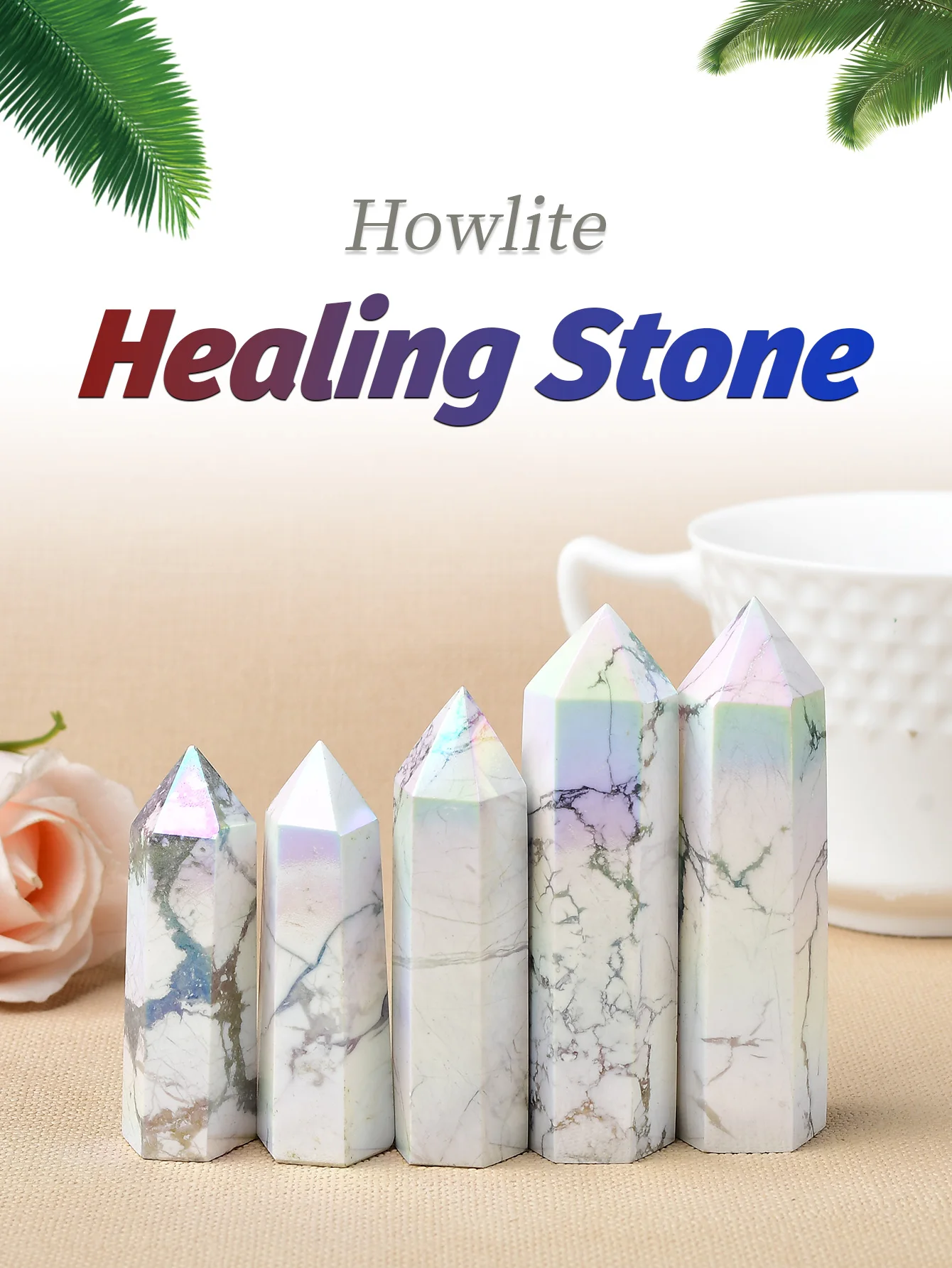 Natural Aura Howlite Crystal Point Electroplating Wand Healing Stone Energy White Quartz Home Decoration Reiki Tower Gifts