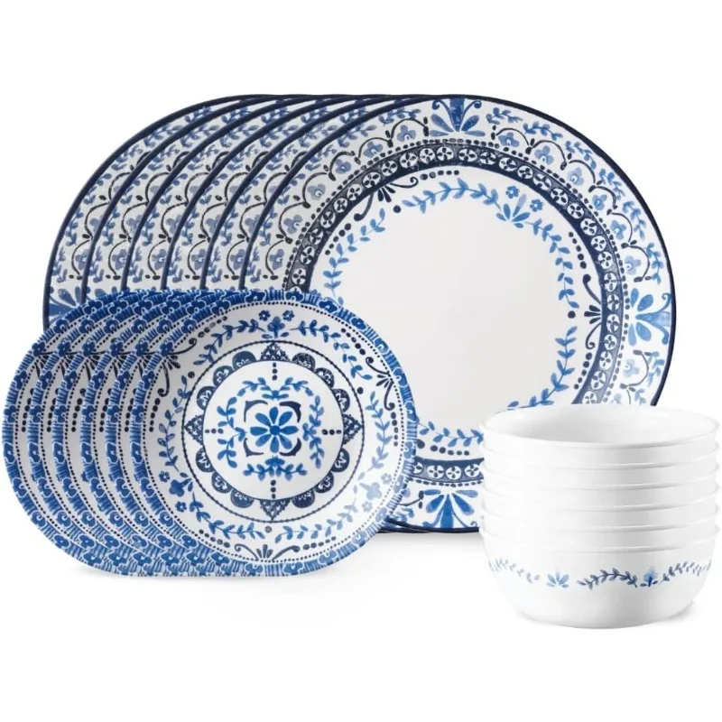 

Vitrelle 18-Piece Service for 6 Dinnerware Set, Triple Layer Glass and Chip Resistant, Lightweight Round Plates and Bowls Set