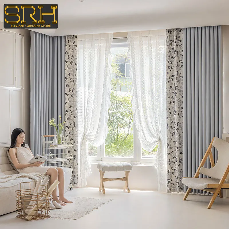 

Simple Modern Side Spliced Blackout Curtains for Balcony Bedroom Thickened Cloth New Luxury Physical Insulation Custom Cloth