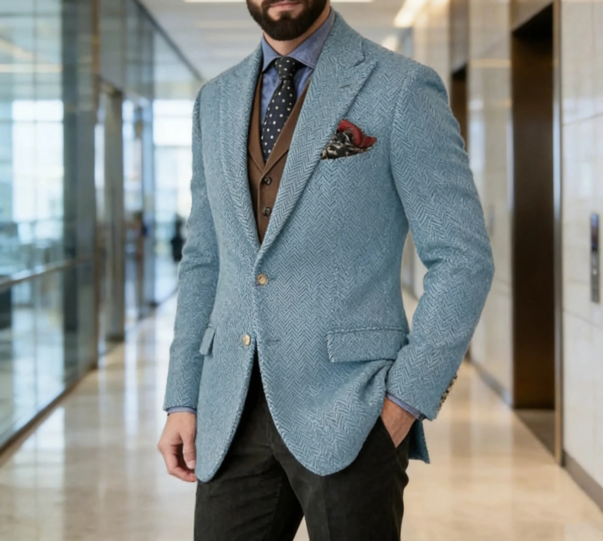 

Мужской твидовый пиджак в елочку, винтажный, на 2 пуговицах, с отложным воротником, классический крой, с накладными карманами, из шерстяной смеси, для делового повседневного стиля