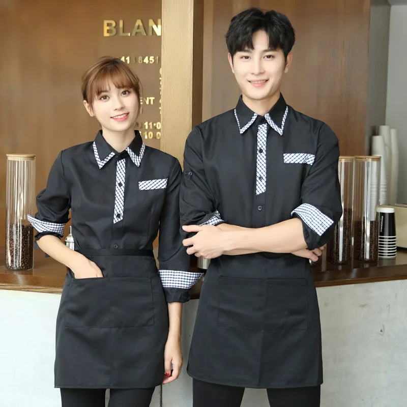 Milk Tea Shop Farbblock Kellner Arbeitsuniform Langarm Restaurant Hotel Fast Food Restaurant Hot Pot Restaurant ArbeitskleidungTT-sh