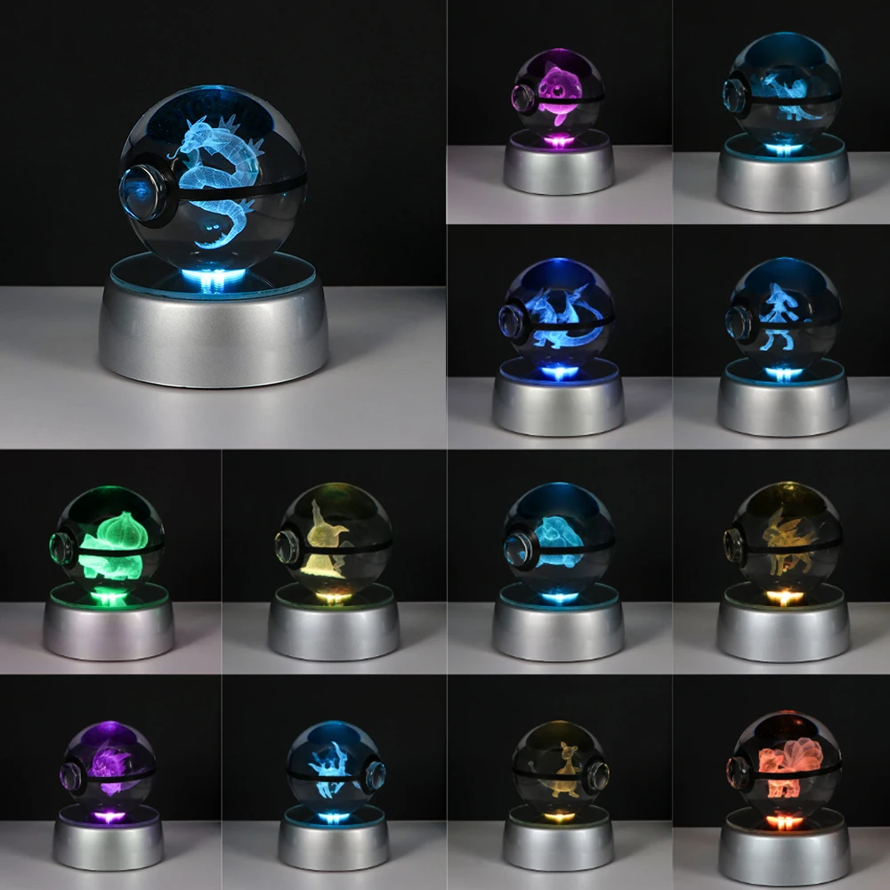 

Модель хрустального шара Pokemon 5 см, 3D красочный ночник, игрушка Rayquaza Eevee Vaporeon Sprigatito Cubone Riolu Bulbasaur, кукла в подарок