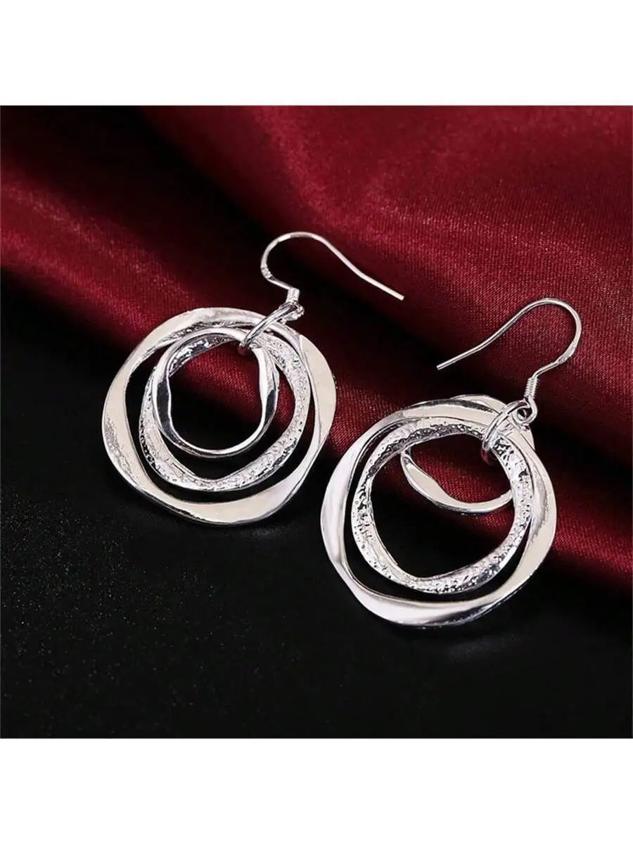 

Triple Loop Dangle Earrings For Women With Frosted Wave Texture, Vintage Style Party Jewelry Gift