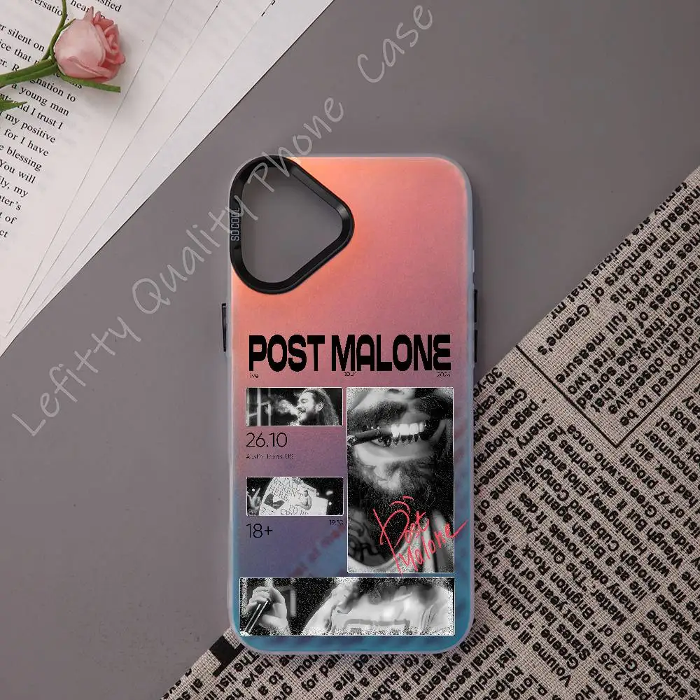 

P-Post M-Malone Singer Phone Case For IPhone 16 15 14 13 12 11 Pro Max Matte Aurora Multicolor Laser Metallic Gradient Funda
