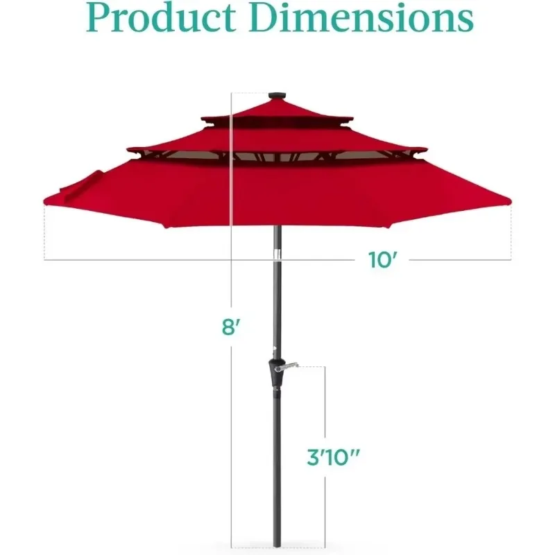 

10ft 3-Tier Solar Patio Umbrella, Outdoor Market Sun Shade for Backyard, Deck, Poolside w/ 24 LED Lights