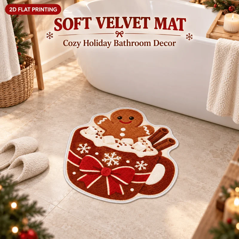 VIKAMA Hot Cocoa Mug Shaped Rug Gingerbread Marshmallow Skid Resistant Fluffy Plush Xmas Holiday Floor Rug Soft Plush Rug