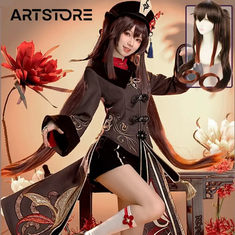 Genshinimpact Hutao 코스프레 코스튬 유니폼 가발 코스프레 애니메이션 게임 Hu Tao 중국 스타일 여성용 할로윈 의상